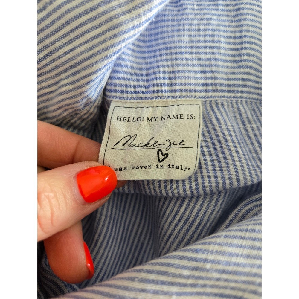 Frank & Eileen Mackenzie Oversized Linen Shirt Blue Stripe OS Woven in Italy - Picture 4 of 13
